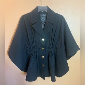Hilary Radley Black Poncho Pea Coat - OS
